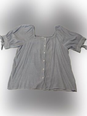 LC Lauren Conrad Women’s Blue & White Striped Button Shirt with Cute Tie Sleeves